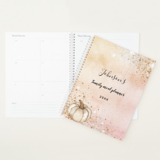 Roos gouden glitter pompoen familie maaltijd 2025 planner (Display)