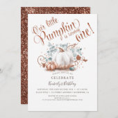 Roos Gouden Glitter Pompoen Herfst 1e Verjaardag Kaart (Voorkant / Achterkant)