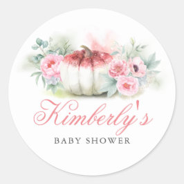 Roos gouden glitter pompoen Herfst Baby shower Ronde Sticker