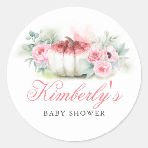 Roos gouden glitter pompoen Herfst Baby shower Ronde Sticker