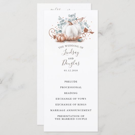 Roos gouden glitter pompoenen herfst bruiloft prog programmakaart (Voorkant / Achterkant)