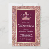 Roos Gouden Glitter Prinses Kroon Roze Quinceanera Kaart (Voorkant)