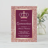 Roos Gouden Glitter Prinses Kroon Roze Quinceanera Kaart (Staand voorkant)