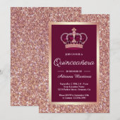 Roos Gouden Glitter Prinses Kroon Roze Quinceanera Kaart (Voorkant / Achterkant)