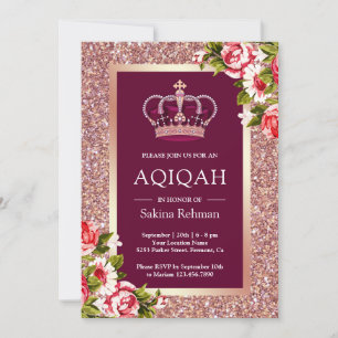 Roos Gouden Glitter Prinses Roze Bloemen Aqiqah Kaart