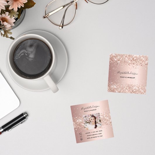 Roos gouden glitter profielfoto vierkante visitekaartje