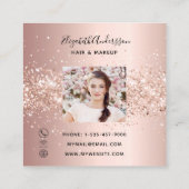 Roos gouden glitter profielfoto vierkante visitekaartje (Achterkant)