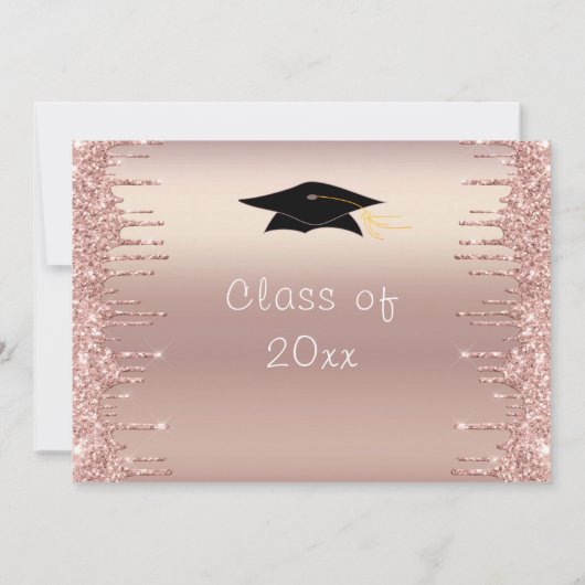 Roos Gouden Glitter QR Code Afstuderen Uitnodiging (Achterkant)