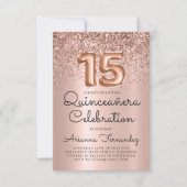 Roos Gouden Glitter Quinceañera 15e Verjaardag Kaart (Voorkant)