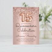 Roos Gouden Glitter Quinceañera 15e Verjaardag Kaart (Staand voorkant)