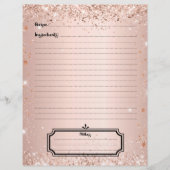 Roos gouden glitter recept kookboek pagina insert (Voorkant)