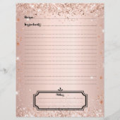 Roos gouden glitter recept kookboek pagina insert (Achterkant)