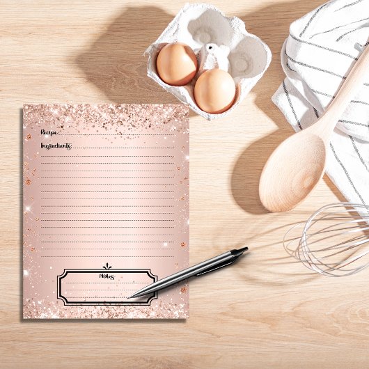 Roos gouden glitter recept kookboek pagina insert