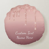 Roos Gouden Glitter Ronde Kussen met Aangepaste Te (Achterkant)