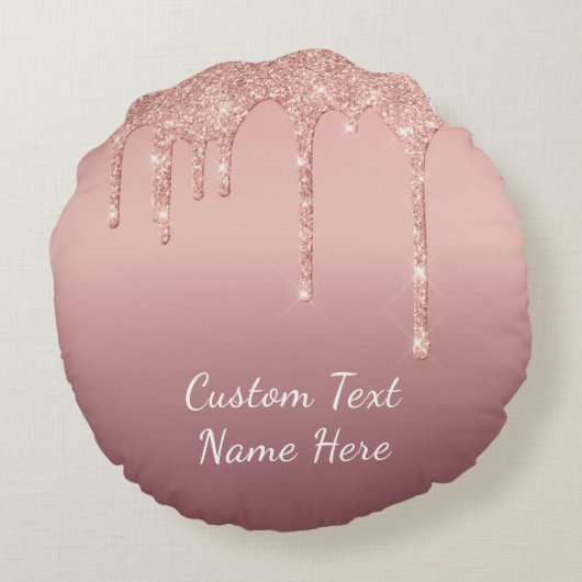 Roos Gouden Glitter Ronde Kussen met Aangepaste Te (Achterkant)