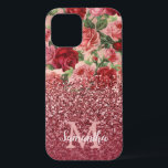 Roos Gouden Glitter  Rood Roze Rose Bloemen Case-Mate iPhone Case<br><div class="desc">Chic, Elegant, , Roze, Bleek violet rood, roos bloemen gepersonaliseerde naam en monogrammed iPhone case. Romantisch, girly design heeft een bloemenkleur in roze, bleek violet rode rozen achtergrond en een onderste donkergouden roos en bordeauxrode glitteroverlay. U kunt aanpassen met jouw naam en monogram initiaal. Als u geen personalisatie nodig heeft,...</div>