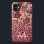 Roos Gouden Glitter  Rood Roze Rose Bloemen Case-Mate iPhone Case<br><div class="desc">Chic, Elegant, , Roze, Bleek violet rood, roos bloemen gepersonaliseerde naam en monogrammed iPhone case. Romantisch, girly design heeft een bloemenkleur in roze, bleek violet rode rozen achtergrond en een onderste donkergouden roos en bordeauxrode glitteroverlay. U kunt aanpassen met jouw naam en monogram initiaal. Als u geen personalisatie nodig heeft,...</div>