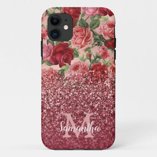 Roos Gouden Glitter Rood Roze Rose Bloemen Case-Mate iPhone Case (Achterkant)