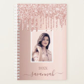 Roos gouden glitter roze aangepaste foto naam planner (Voorkant)