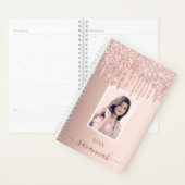 Roos gouden glitter roze aangepaste foto naam planner (Display)