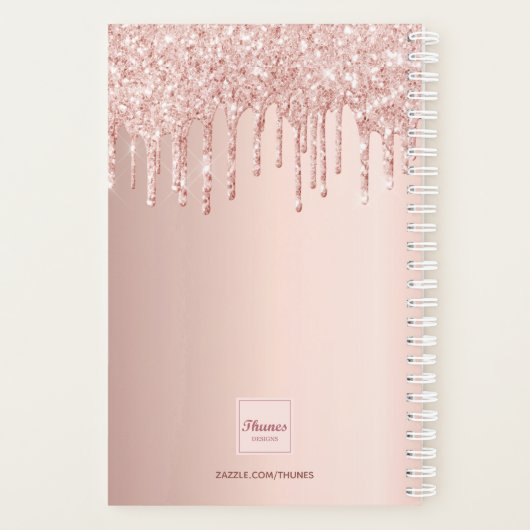 Roos gouden glitter roze aangepaste foto naam planner (Achterkant)