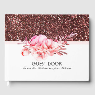 Roos Gouden Glitter Roze Bloemen Boeket Huwelijk Gastenboek