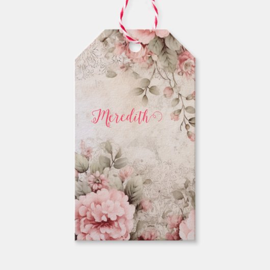 roos gouden glitter, roze folie, kerstinpakpap cadeaulabel (Voorkant)