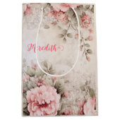 roos gouden glitter, roze folie, kerstinpakpap medium cadeauzakje (Voorkant)