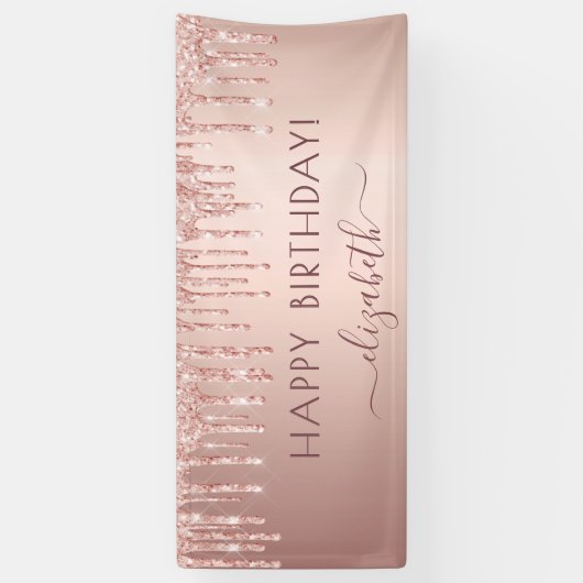 Roos gouden glitter roze glans spandoek (Verticaal)