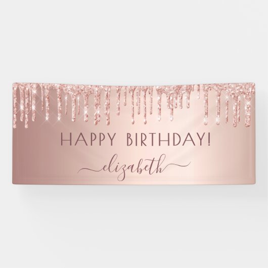 Roos gouden glitter roze glans spandoek (Horizontaal)