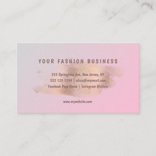 Roos gouden glitter roze naaister mode designer visitekaartje (Achterkant)