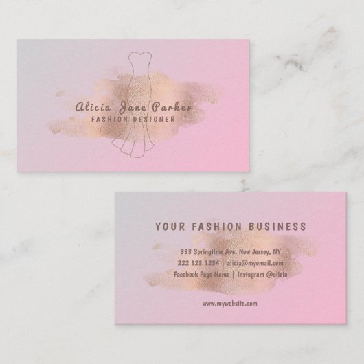 Roos gouden glitter roze naaister mode designer visitekaartje (Voorkant / Achterkant)