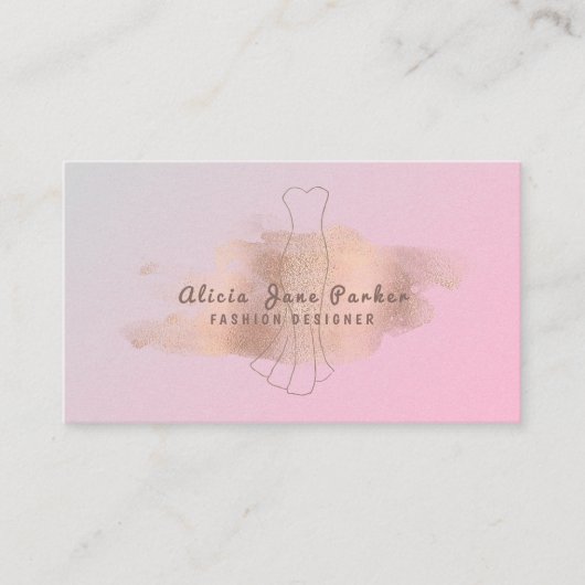 Roos gouden glitter roze naaister mode designer visitekaartje (Voorkant)