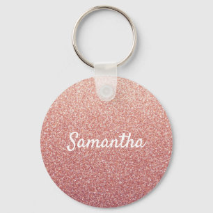 Roos gouden glitter roze naam script sleutelhanger