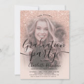 Roos gouden glitter roze ombre 3 foto's afstuderen kaart (Voorkant)