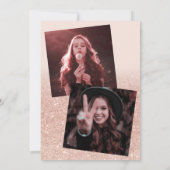 Roos gouden glitter roze ombre 3 foto's afstuderen kaart (Achterkant)