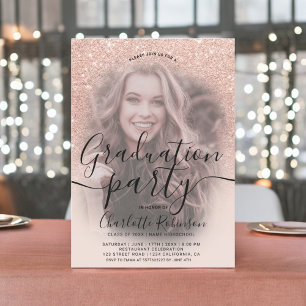 Roos gouden glitter roze ombre 3 foto's afstuderen kaart