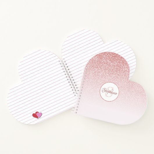 Roos Gouden Glitter Roze Ombre Monogram Notitieboek (Binnen)