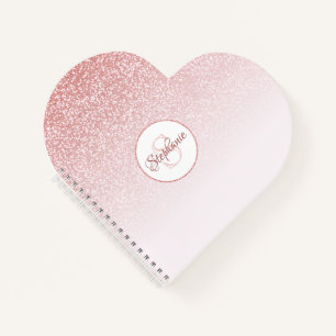 Roos Gouden Glitter Roze Ombre Monogram Notitieboek