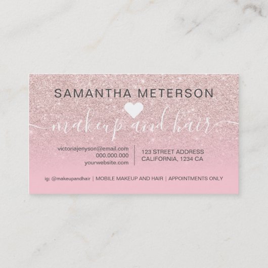 Roos gouden glitter roze ombre scriptmake-up 10 klantenkaartje (Achterkant)