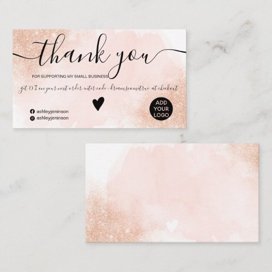 Roos Gouden glitter roze penseelstreek orde dank u Visitekaartje (Voorkant / Achterkant)
