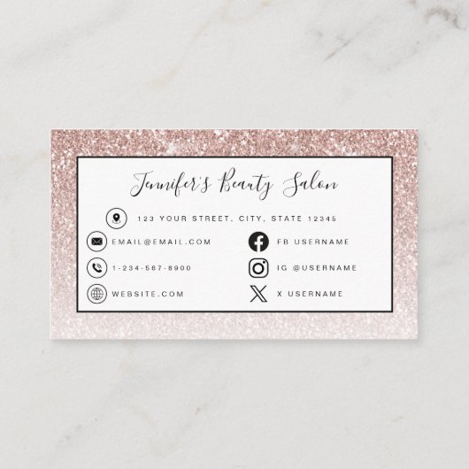 Roos Gouden Glitter Roze QR Code Make-up Haar Visitekaartje (Achterkant)