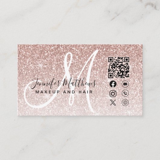 Roos Gouden Glitter Roze QR Code Make-up Haar Visitekaartje (Voorkant)