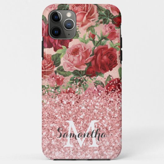 Roos Gouden Glitter  Roze Roos Bloemen Case-Mate iPhone Case (Achterkant)