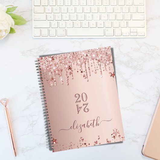 Roos gouden glitter roze sterren elegant 2026 planner
