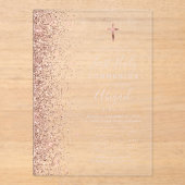 Roos Gouden Glitter Roze Tekst Eerste Heilige Comm Acryl Uitnodigingen (Voorkant)