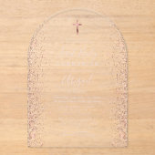 Roos Gouden Glitter Roze Tekstboog Eerste Communie Acryl Uitnodigingen (Voorkant)