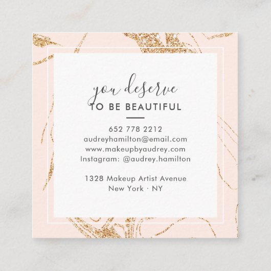 Roos gouden glitter roze wit marmer elegante make- vierkante visitekaartje (Achterkant)