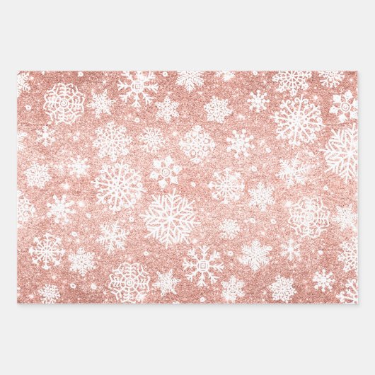 Roos Gouden Glitter Roze Wit +Mauve Kerstcadeau Inpakpapier Vel (Voorkant)