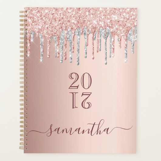 Roos gouden glitter roze zilver 2025 planner (Voorkant)